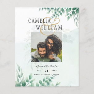 BUDGET Greenery PHOTO Wedding Save The Date QRcode Flyer