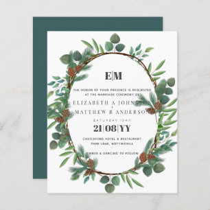 Budget  Greenery Pine Cone Wedding Invite