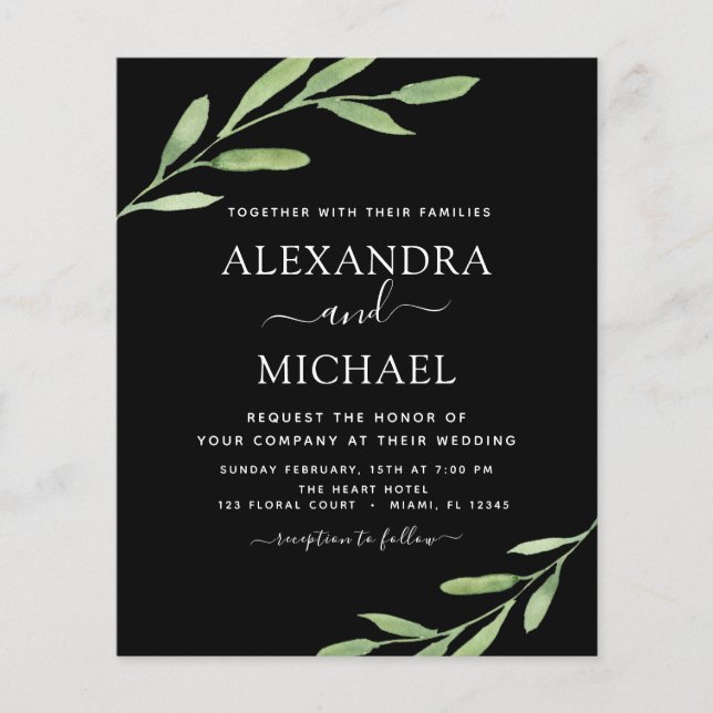 Budget Greenery Rustic Simple Elegant Wedding Flyer (Front)