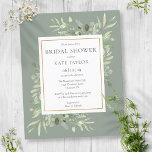 Budget Greenery Sage Green Bridal Shower Invite<br><div class="desc">Featuring delicate watercolor greenery leaves on a sage green background,  this chic budget bridal shower invitation can be personalised with your special bridal shower information. Designed by Thisisnotme©</div>