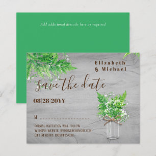 BUDGET Greenery Save Dates Ferns Monochromatic Gry