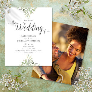 Budget Greenery Script Wedding Photo Invitation