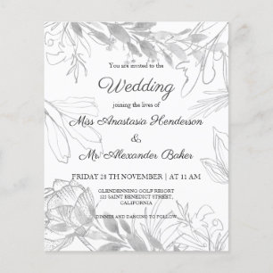 Budget/Greenery/Silver - Wedding Invitation. Flyer