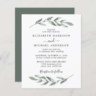 Budget Greenery Watercolor Wedding Invitation