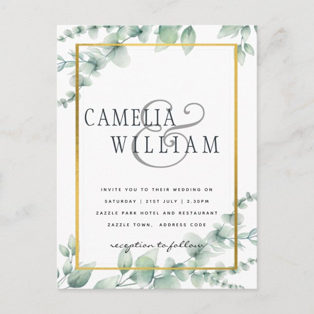 BUDGET Greenery Wedding Invitation QR CODE RSVP  Postcard (Front)
