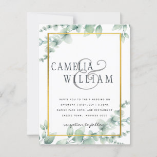 BUDGET Greenery Wedding Invitation QR CODE RSVP  Postcard