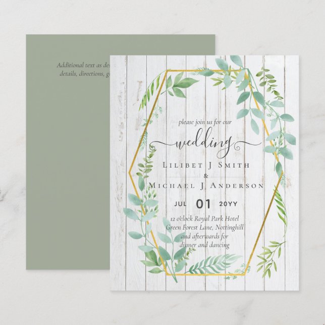 Budget  Greenery Wedding Invite (Front/Back)