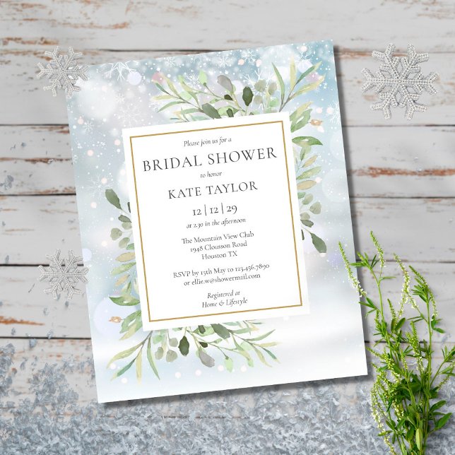 Budget Greenery Winter Bridal Shower Invitation (Creator Uploaded)