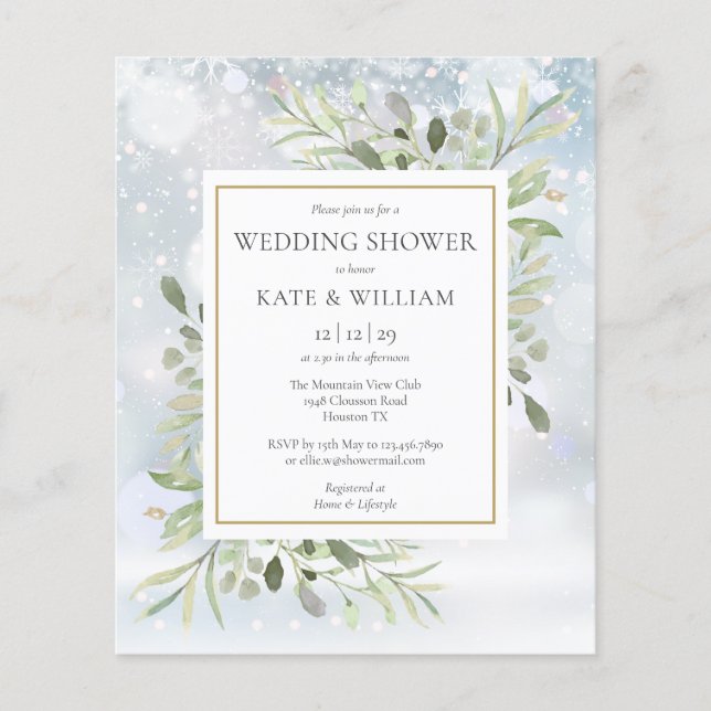 Budget Greenery Winter Wedding Shower Invitation (Front)