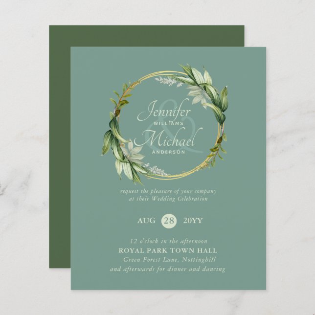 BUDGET Greenery Wreath Wedding Invitations (Front/Back)