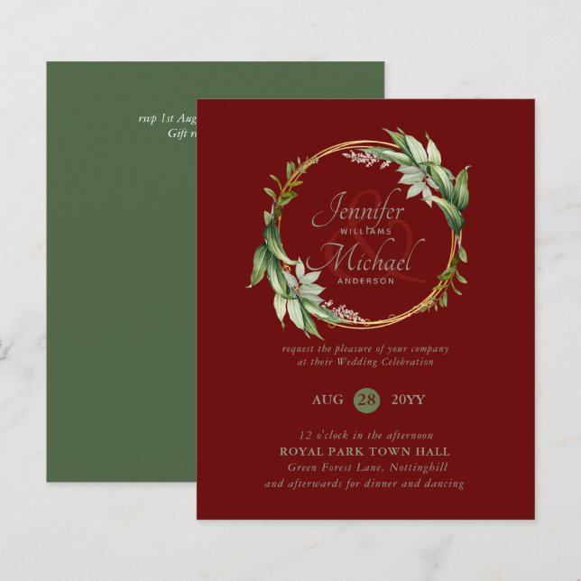 BUDGET Greenery Wreath Wedding Invitations (Front/Back)