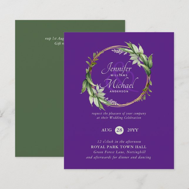 BUDGET Greenery Wreath Wedding Invitations (Front/Back)