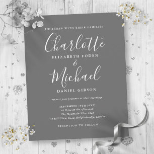 Budget Grey And White Script Wedding Invitation