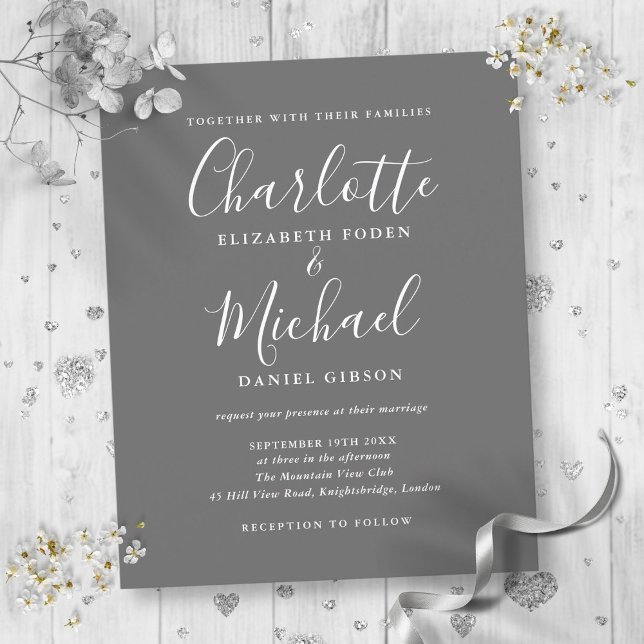 Budget Grey And White Script Wedding Invitation (Budget Gray And White Script Wedding Invitation)