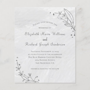 Budget Grey Floral Line Art  Wedding Invitation