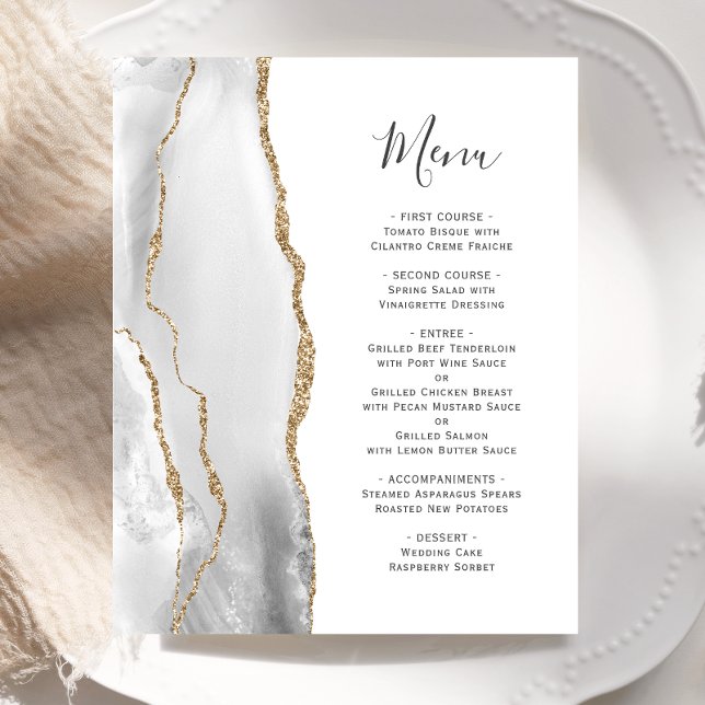 Budget Grey Gold Agate Wedding Menu (Creator Uploaded)