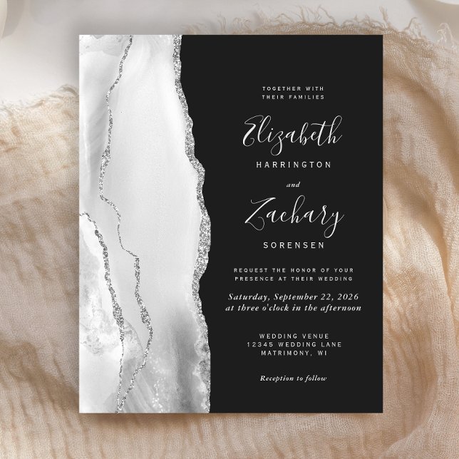 Budget Grey Silver Agate Dark Wedding Invitation (Creator Uploaded)