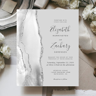 Budget Grey Silver Agate Wedding Invitation