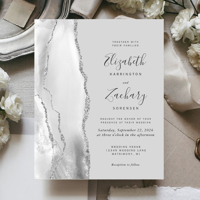 Budget Grey Silver Agate Wedding Invitation (Creator Uploaded)