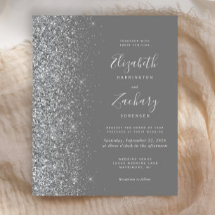 Budget Grey Silver Glitter Wedding Invite