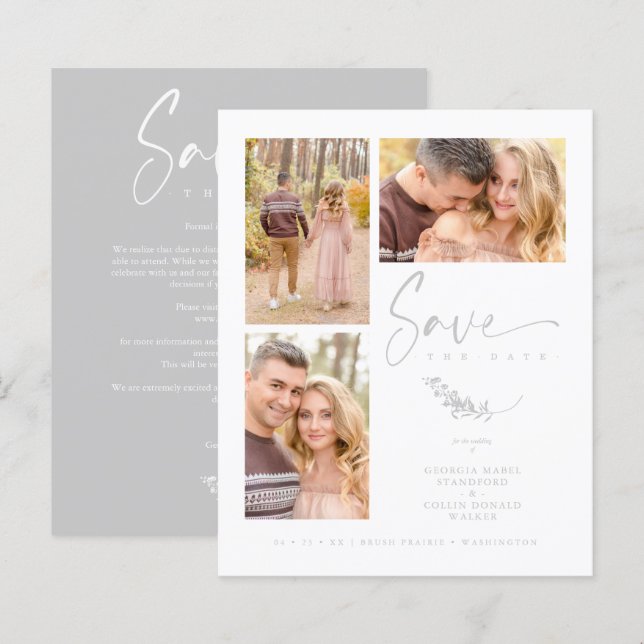 Budget Grey Trendy Branches Wedding 3 Photos (Front/Back)