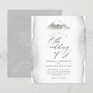 Budget Grey Watercolor Leaves & Mountain Wedding