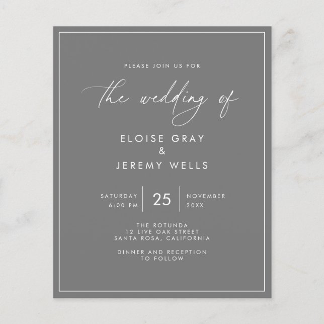 Budget Grey Wedding Invitation  Flyer (Front)