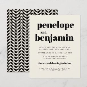 Budget Groovy 70s Black All-in-One Wedding Invite