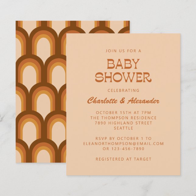 Budget Groovy 70s Brown Retro Couples Baby Shower (Front/Back)