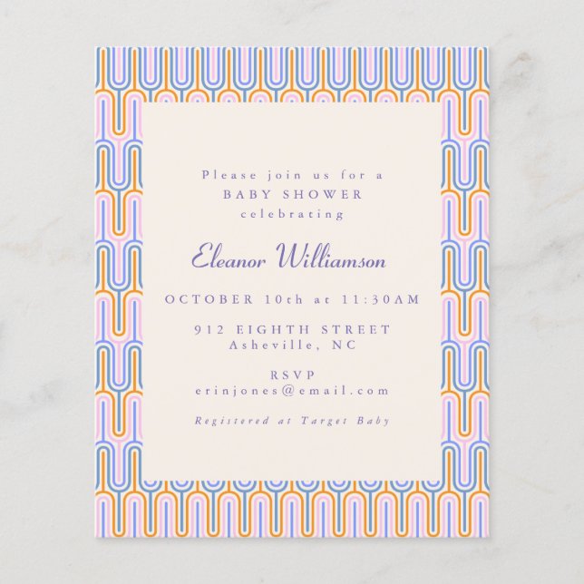 Budget Groovy Cute Periwinkle Baby Shower Invite (Front)