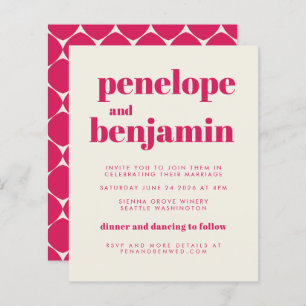 Budget Groovy Hot Pink All-in-One Wedding Invite