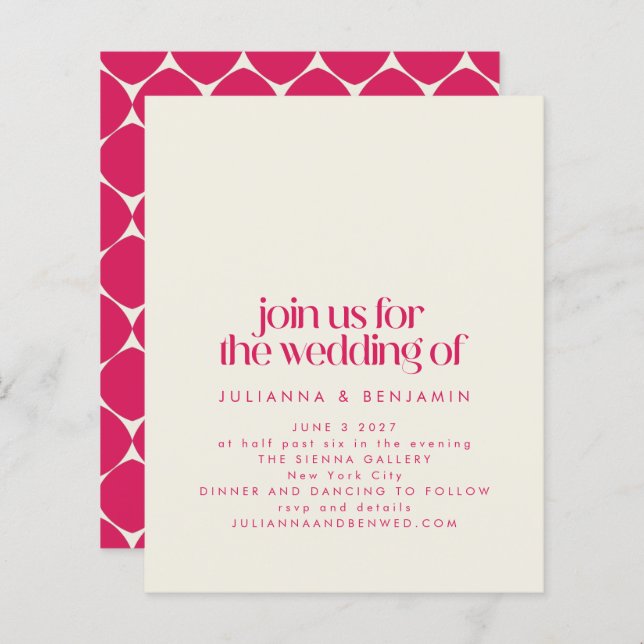Budget Groovy Retro 70s Red Pink Wedding Invite (Front/Back)