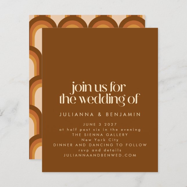 Budget Groovy Retro Design Brown Wedding Invite (Front/Back)