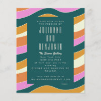 Budget Groovy Retro Pink Green Wavy Lines Wedding