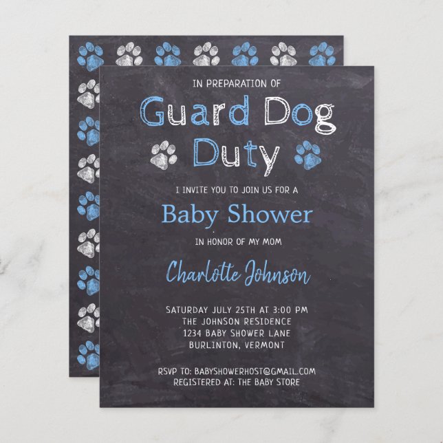 Budget Guard Dog Duty Blue Boy Baby Shower (Front/Back)