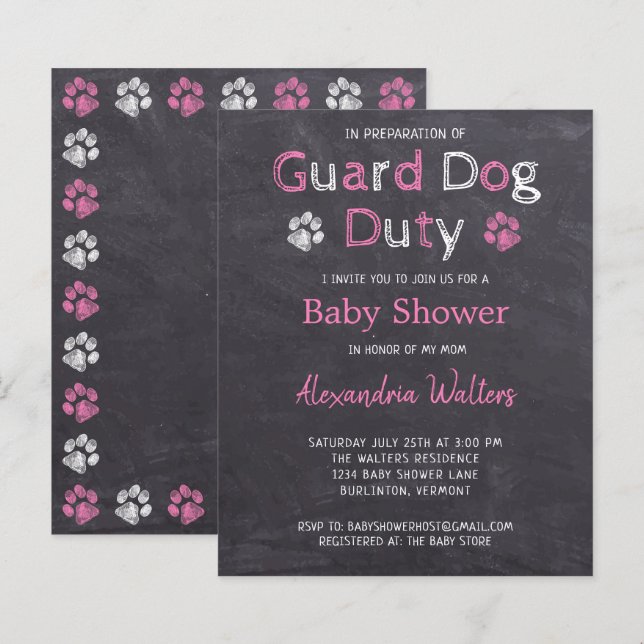 Budget Guard Dog Duty Pink Girl Baby Shower (Front/Back)