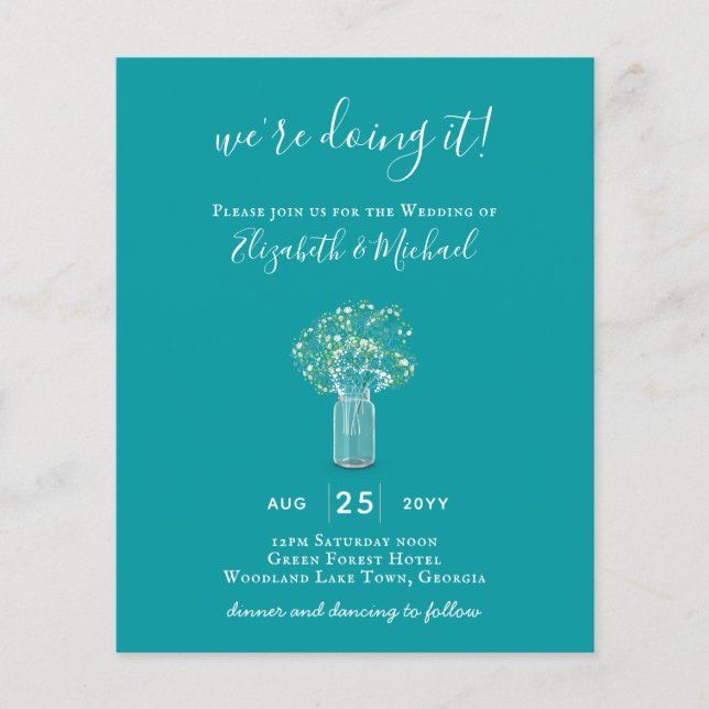 BUDGET Gypsophila Mason Jar Modern Minimal WEDDING Flyer (Front)