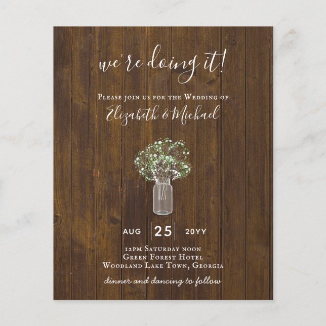 BUDGET Gypsophila Mason Jar Modern Minimal WEDDING Flyer (Front)