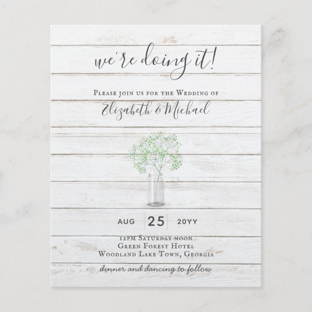 BUDGET Gypsophila Mason Jar Modern Minimal WEDDING Flyer (Front)