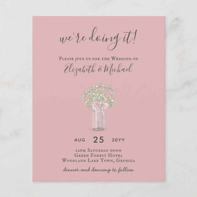 BUDGET Gypsophila Mason Jar Modern Minimal WEDDING Flyer (Front)