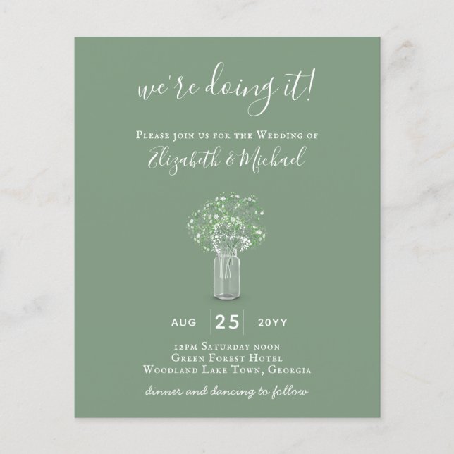 BUDGET Gypsophila Mason Jar Modern Minimal WEDDING Flyer (Front)