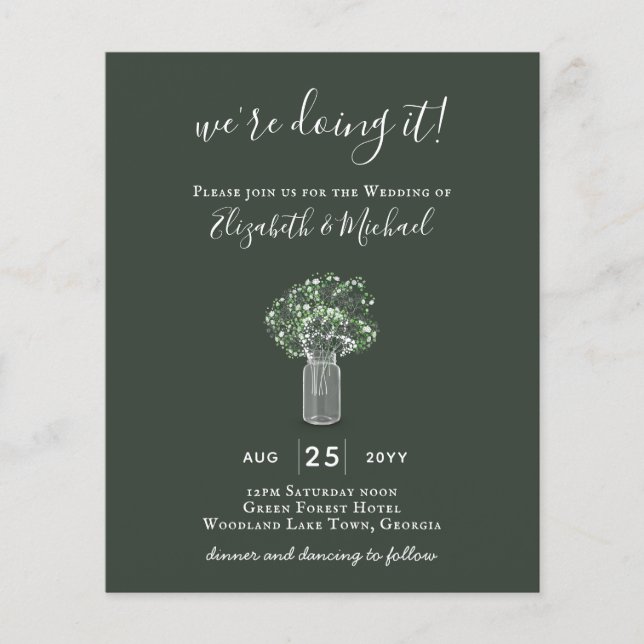 BUDGET Gypsophila Mason Jar Modern Minimal WEDDING Flyer (Front)