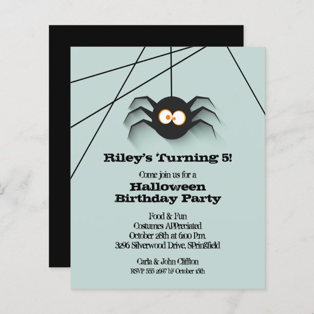 Budget Halloween Black Spider Birthday Invitations (Front/Back)