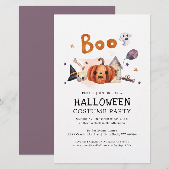 Budget Halloween Costume Party Pumpkin Invitation Stationery (Front/Back)