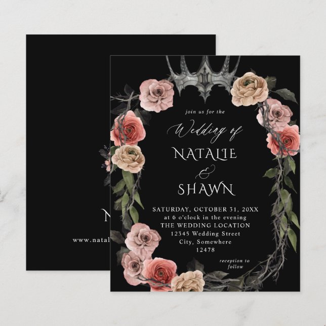 Budget Halloween Crown Pink Black Floral Wedding B (Front/Back)