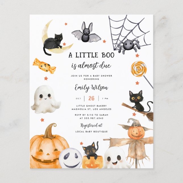 BUDGET Halloween Ghost A Little Boo Baby Shower (Front)