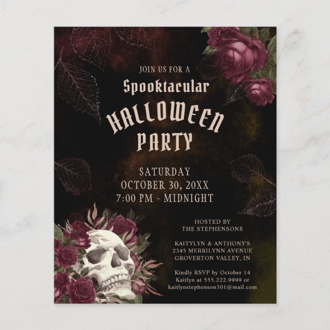 Budget Halloween Party Skull Roses Invitation (Front)