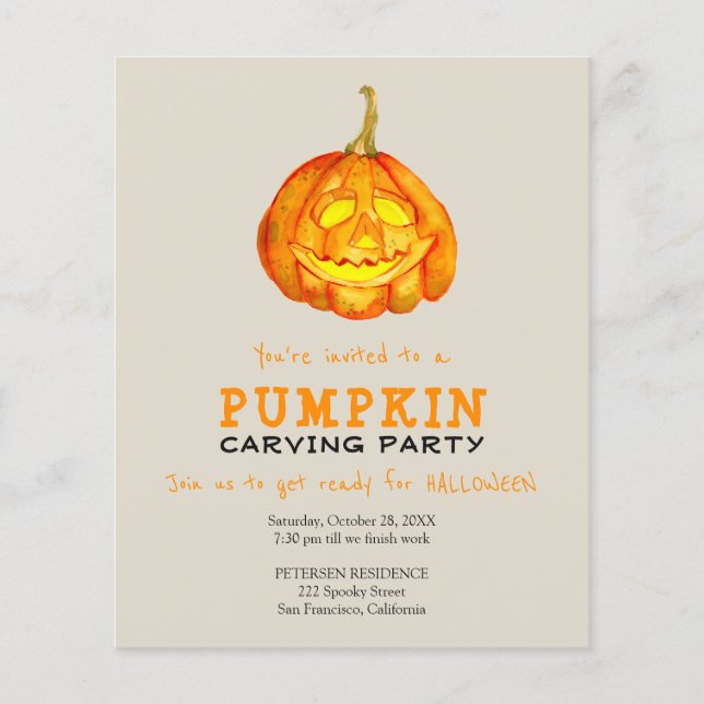 Budget Halloween pumpkin carving party invitation Flyer (Front)