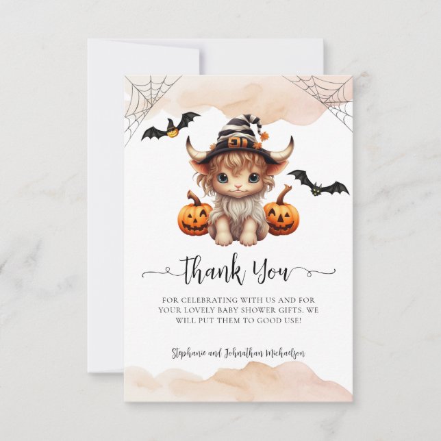 Budget Halloween Pumpkin Cow Little Boo Baby  Thank You Card (Front)