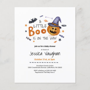 Budget Halloween Pumpkin Little Boo Baby Shower Flyer